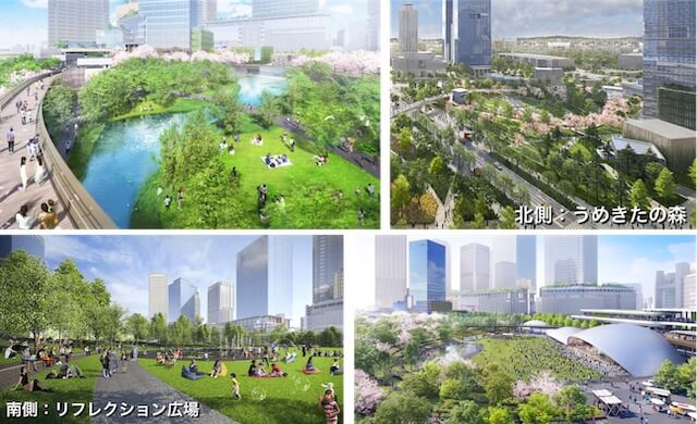 グラングリーン大阪（うめきた）の公園北側「うめきたの森」と南側「リフレクション広場」