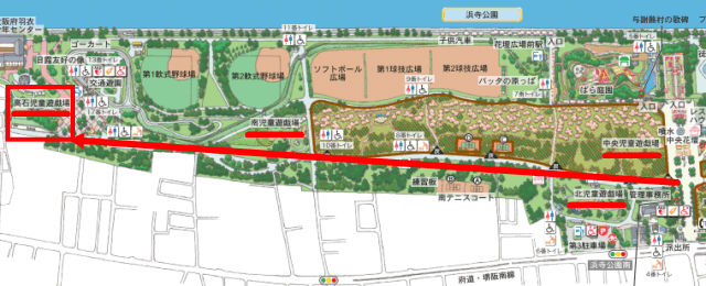 浜寺公園「高石児童遊技場」行き方マップ