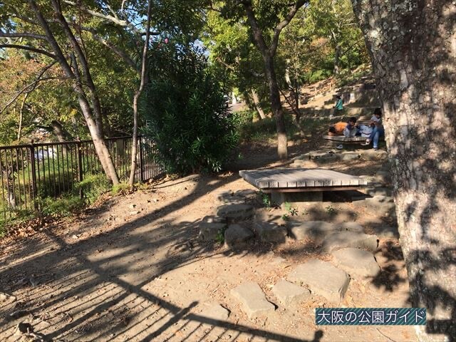 枚岡公園「森のおもちゃ箱」にある木のベンチ