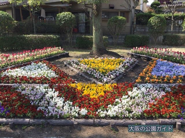 枚方市民の森「鏡伝池緑地」入口付近花壇