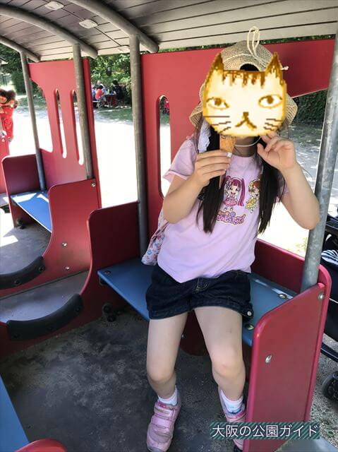 むろいけ園地の遊具「木の汽車の車内」