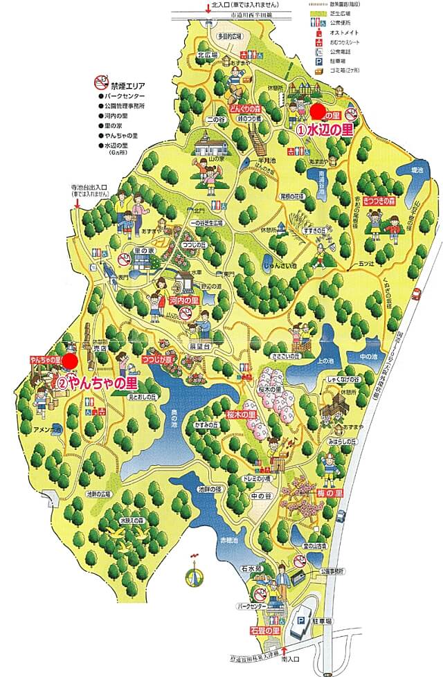 錦織公園の地図（大型遊具エリア「水辺の里＆やんちゃの里」を追加）