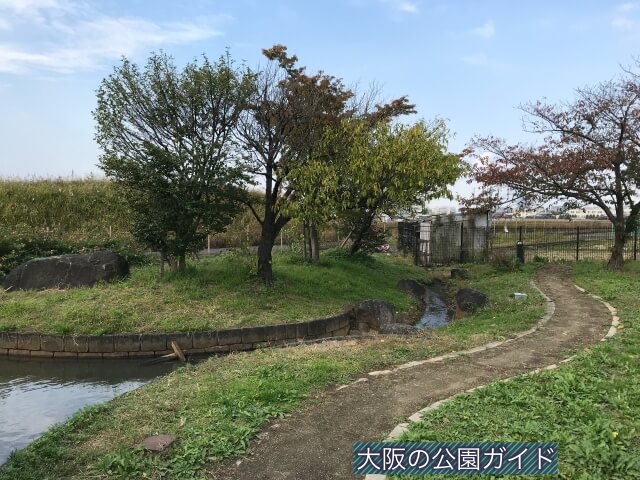「西弓削公園」の芝生や河原