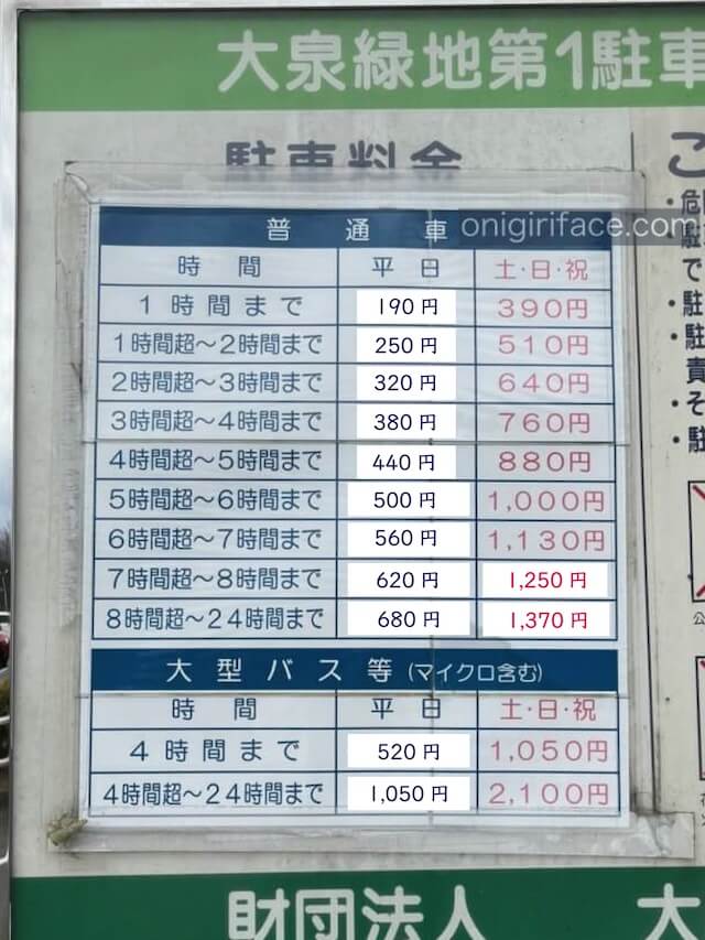 大泉緑地の駐車料金
