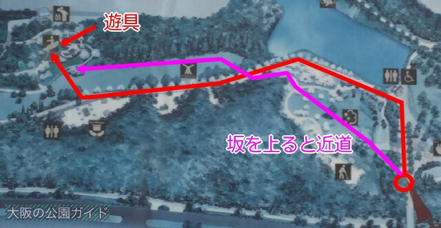 「千里中央公園」マップ（遊具エリアまでの道を追記）