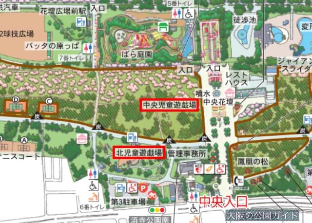 浜寺公園「北児童遊技場」「中央児童遊技場」地図