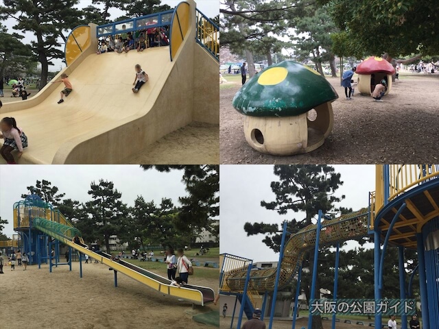 浜寺公園の遊具「北児童遊戯場」と「中央児童遊戯場」